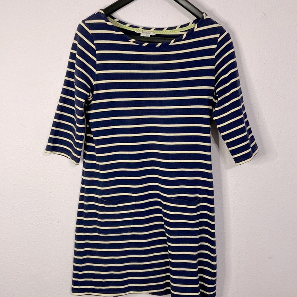 Boden Navy and Cream Striped Midi Boatneck Dress